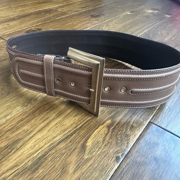 MaxMara | Accessories | Max Mara Brown Tan Wide Leather Gold  display picture 1